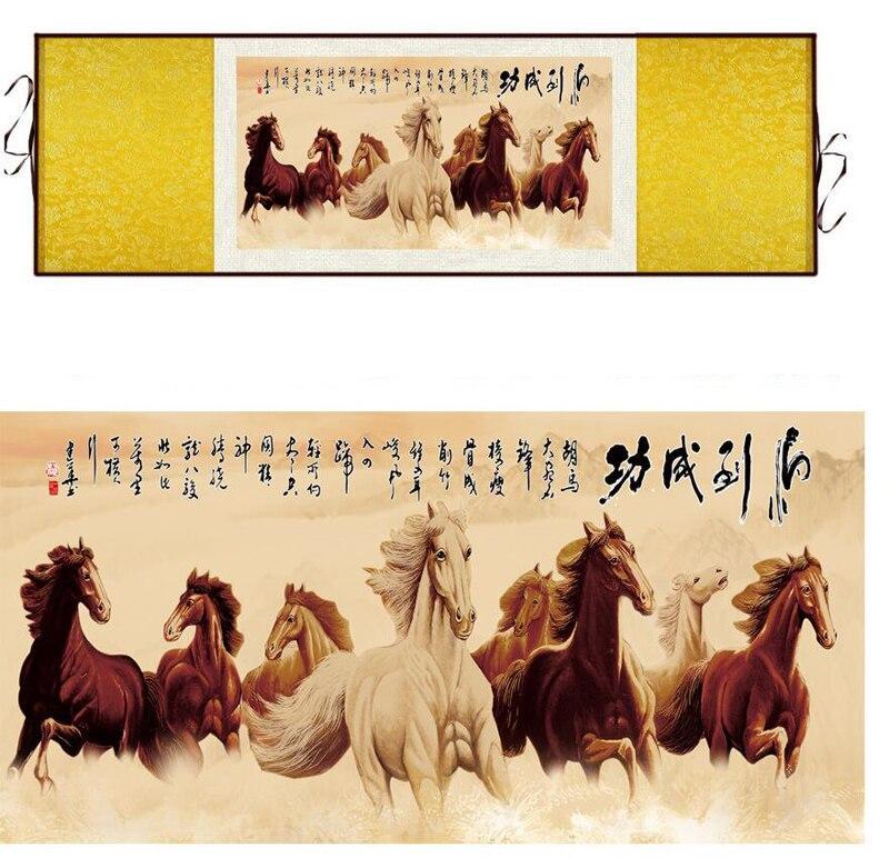 Chinese Art Scroll Painting Animal Horse Ancient Silk Picture Wall Ideas 13498-Chinese Style Finds™