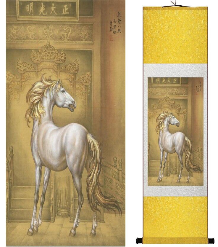 Chinese Art Scroll Painting Animal Horse Ancient Silk Picture Wall Ideas 14694-Chinese Style Finds™