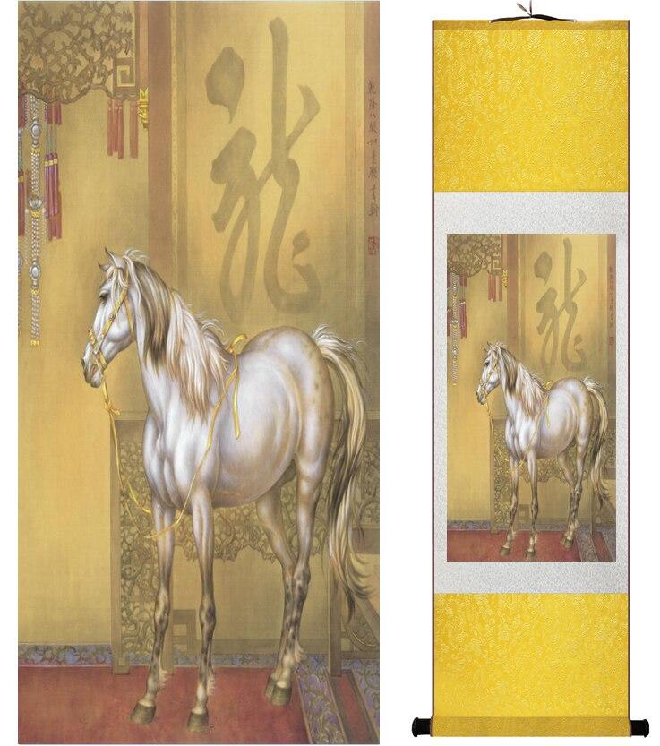 Chinese Art Scroll Painting Animal Horse Ancient Silk Picture Wall Ideas 14806-Chinese Style Finds™