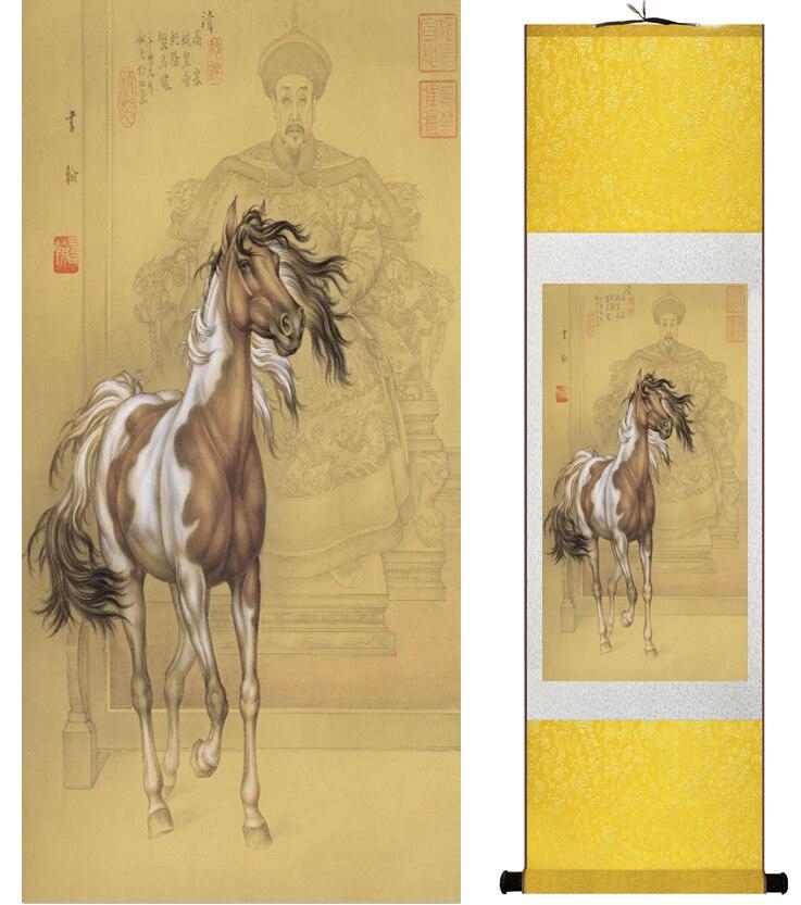 Chinese Art Scroll Painting Animal Horse Ancient Silk Picture Wall Ideas 14810-Chinese Style Finds™