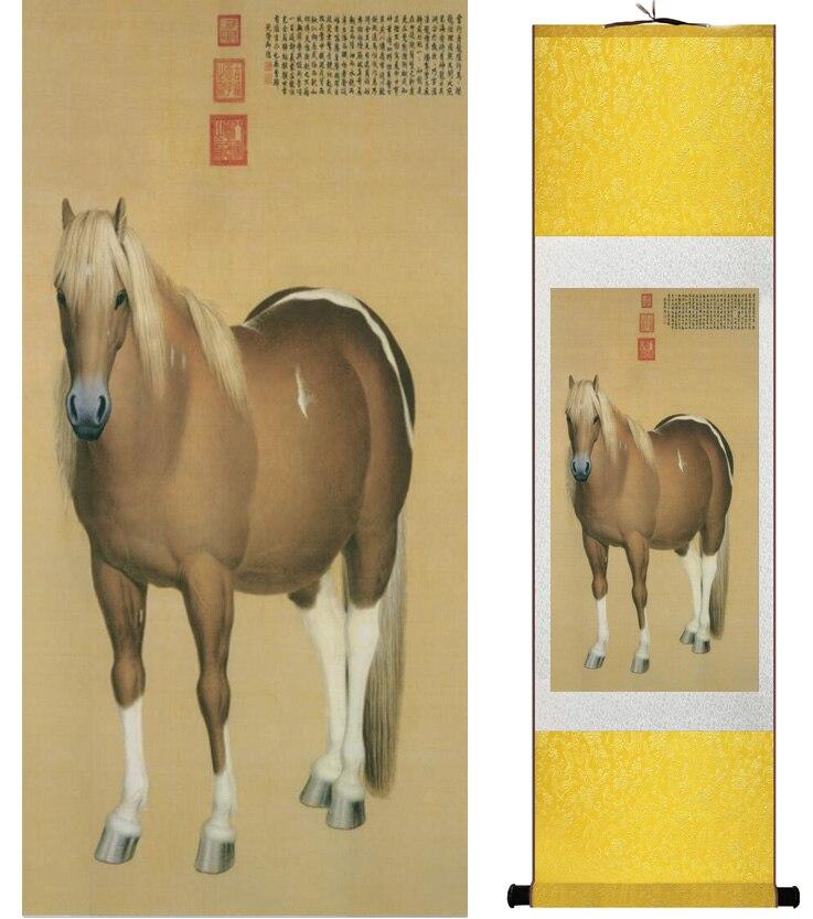 Chinese Art Scroll Painting Animal Horse Ancient Silk Picture Wall Ideas 15218-Chinese Style Finds™