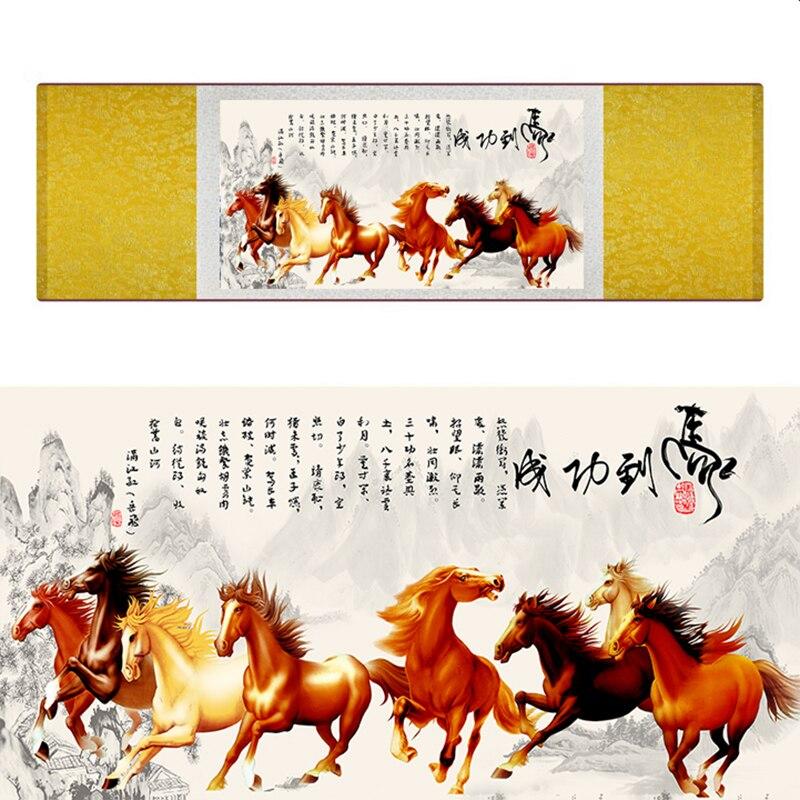 Chinese Art Scroll Painting Animal Horse Ancient Silk Picture Wall Ideas 17150-Chinese Style Finds™