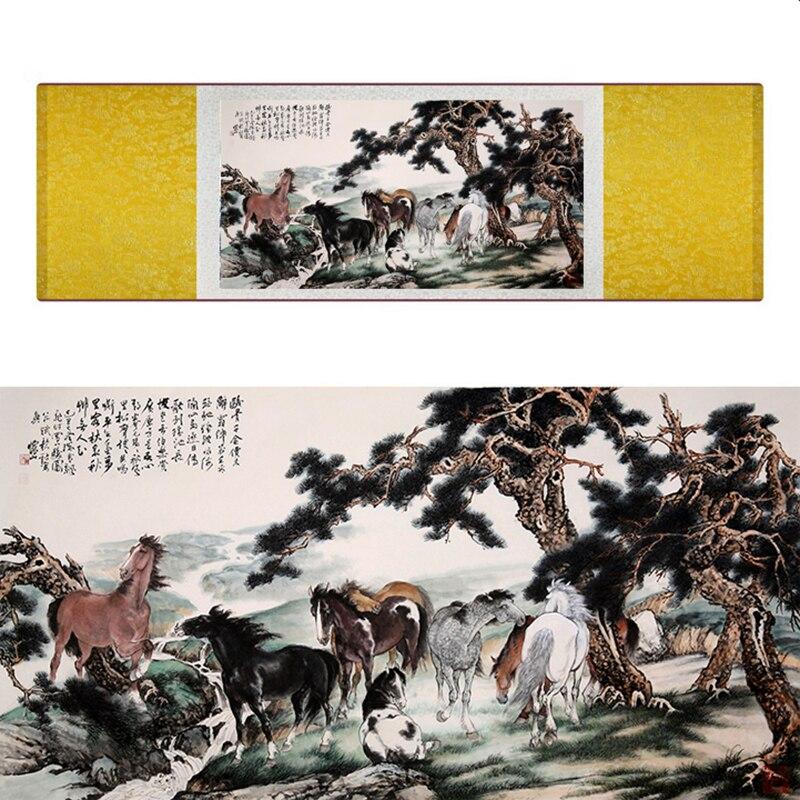 Chinese Art Scroll Painting Animal Horse Ancient Silk Picture Wall Ideas 18420-Chinese Style Finds™