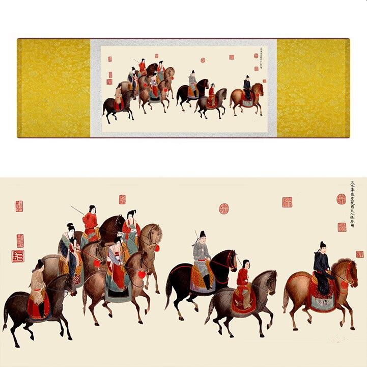 Chinese Art Scroll Painting Animal Horse Eight Ancient Silk Picture Wall Ideas 17258-Chinese Style Finds™