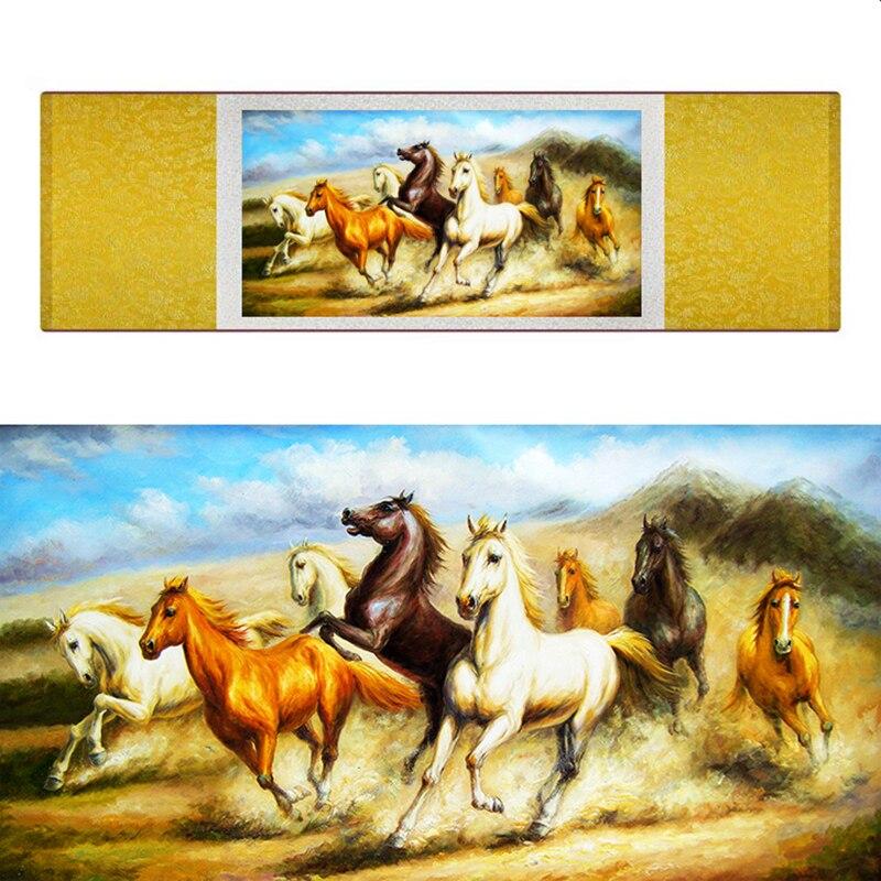 Chinese Art Scroll Painting Animal Horse Eight Ancient Silk Picture Wall Ideas 18616-Chinese Style Finds™