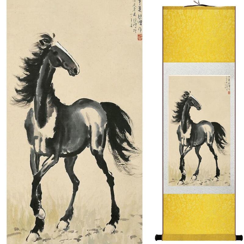 Chinese Art Scroll Painting Animal Horse Eight Ancient Silk Picture Wall Ideas 19910-Chinese Style Finds™