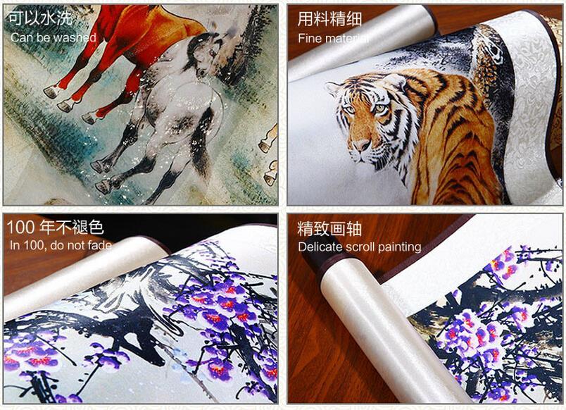 Chinese Art Scroll Painting Animal Lion Ancient Silk Picture Wall Ideas 12982-Chinese Style Finds™