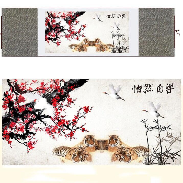Chinese Art Scroll Painting Animal Tiger Ancient Silk Picture Wall Ideas 11386-Chinese Style Finds™