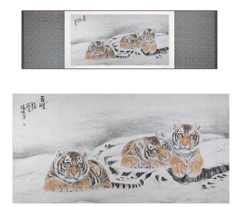 Chinese Art Scroll Painting Animal Tiger Ancient Silk Picture Wall Ideas 12090-Chinese Style Finds™