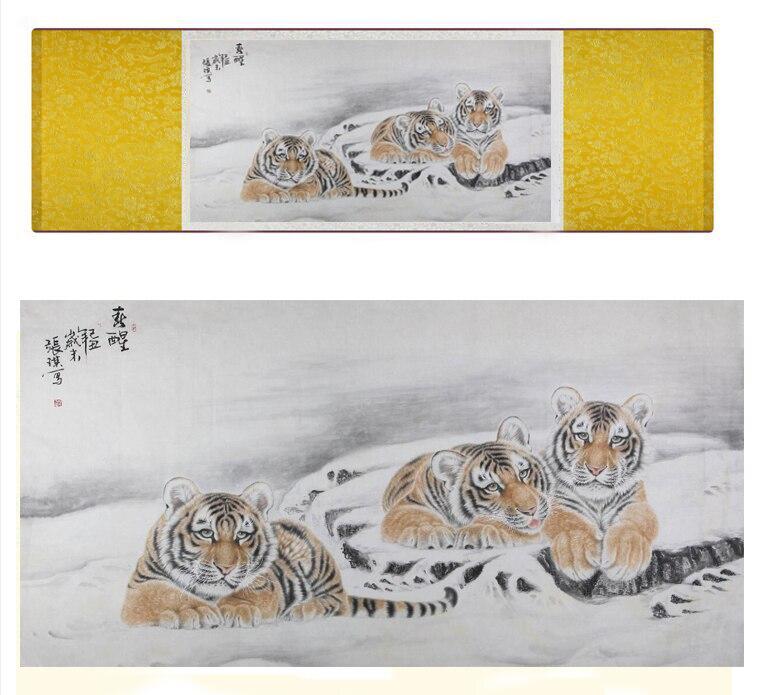 Chinese Art Scroll Painting Animal Tiger Ancient Silk Picture Wall Ideas 12090-Chinese Style Finds™