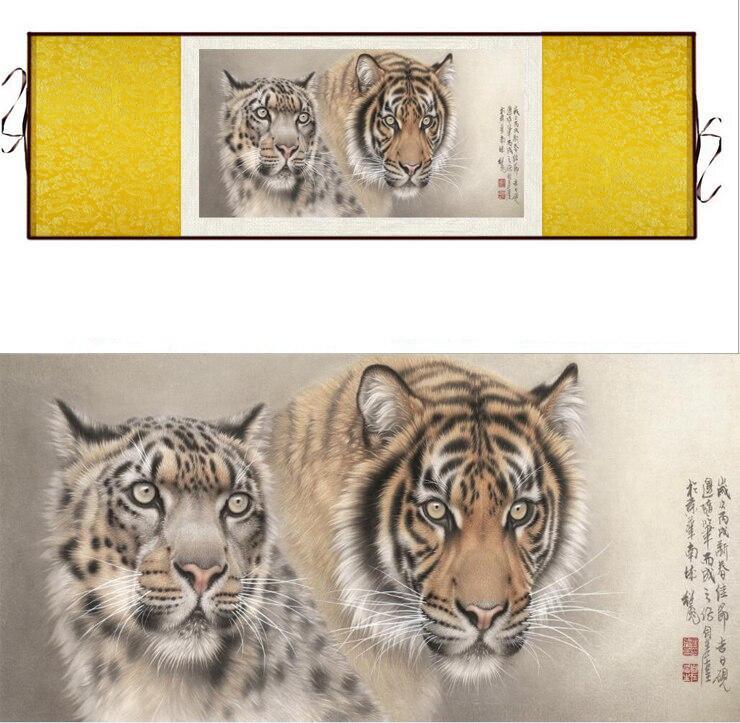 Chinese Art Scroll Painting Animal Tiger Ancient Silk Picture Wall Ideas 12346-Chinese Style Finds™