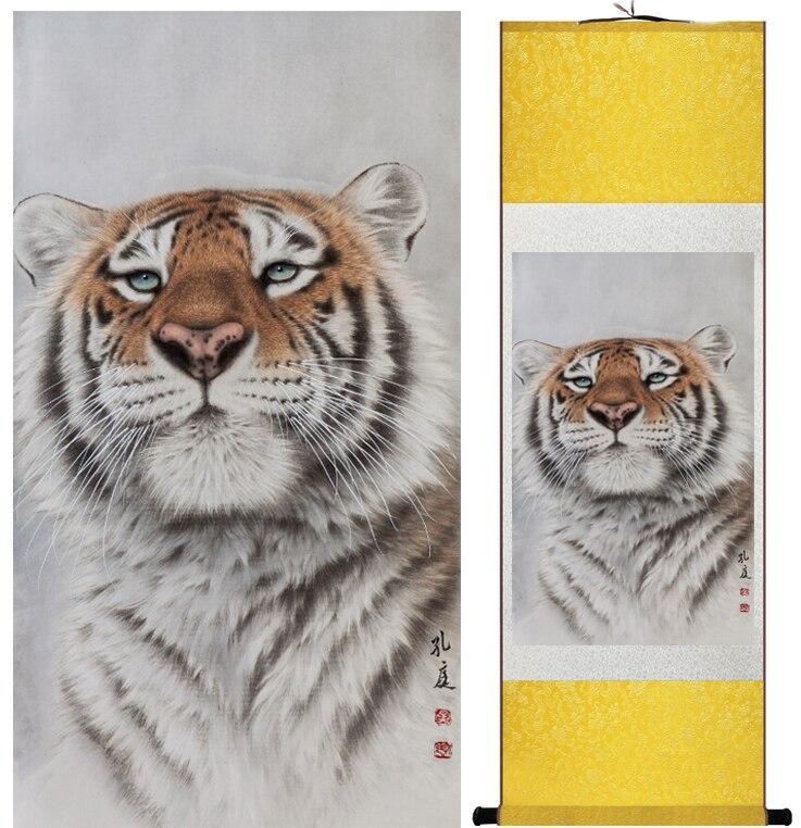 Chinese Art Scroll Painting Animal Tiger Ancient Silk Picture Wall Ideas 12390-Chinese Style Finds™