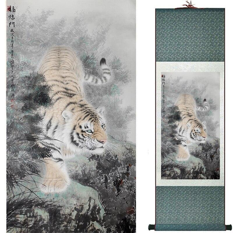 Chinese Art Scroll Painting Animal Tiger Ancient Silk Picture Wall Ideas 17002-Chinese Style Finds™