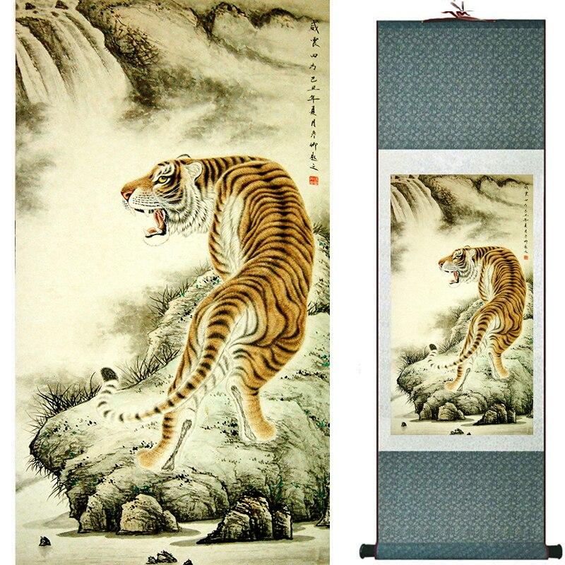 Chinese Art Scroll Painting Animal Tiger Ancient Silk Picture Wall Ideas 17018-Chinese Style Finds™