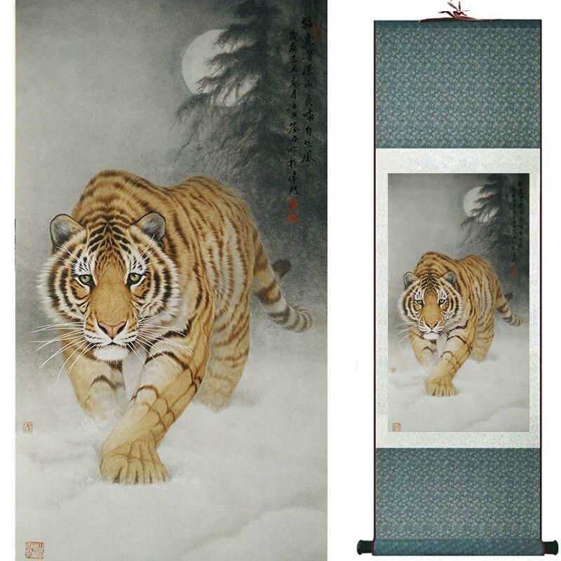 Chinese Art Scroll Painting Animal Tiger Ancient Silk Picture Wall Ideas 17026-Chinese Style Finds™