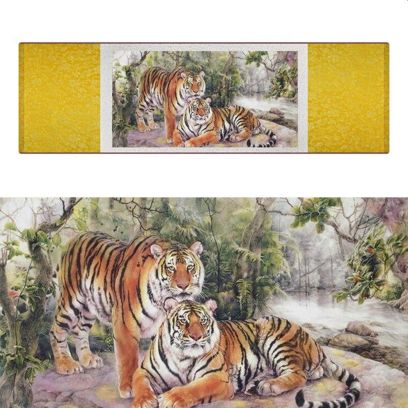 Chinese Art Scroll Painting Animal Tiger Ancient Silk Picture Wall Ideas 17482-Chinese Style Finds™