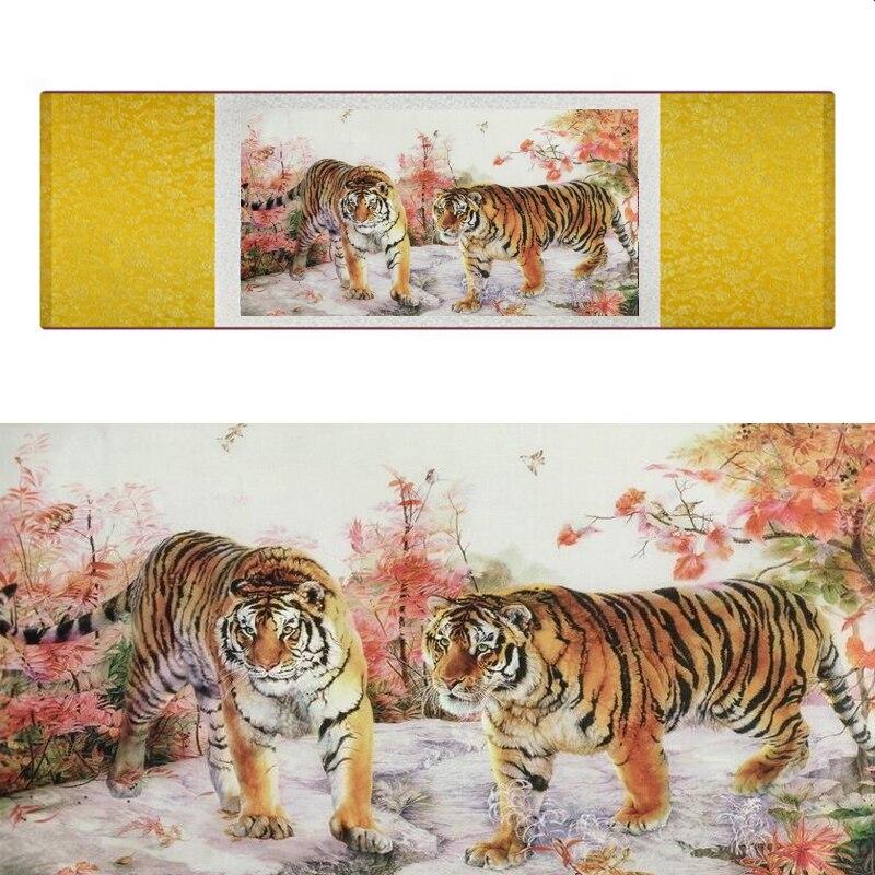 Chinese Art Scroll Painting Animal Tiger Ancient Silk Picture Wall Ideas 17486-Chinese Style Finds™