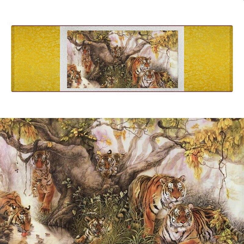 Chinese Art Scroll Painting Animal Tiger Ancient Silk Picture Wall Ideas 17490-Chinese Style Finds™