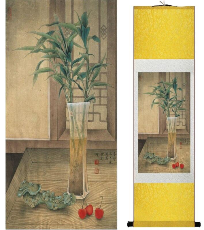 Chinese Art Scroll Painting Bamboo Ancient Silk Picture Wall Ideas 13754-Chinese Style Finds™