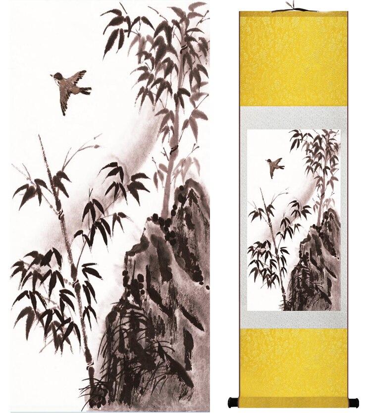 Chinese Art Scroll Painting Bamboo Ancient Silk Picture Wall Ideas 14530-Chinese Style Finds™