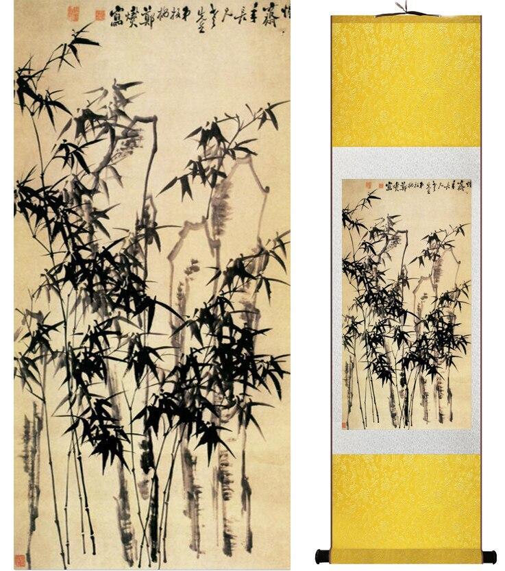 Chinese Art Scroll Painting Bamboo Ancient Silk Picture Wall Ideas 14542-Chinese Style Finds™