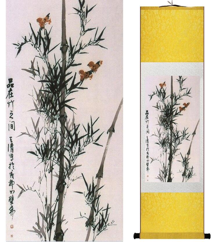 Chinese Art Scroll Painting Bamboo Ancient Silk Picture Wall Ideas 14554-Chinese Style Finds™