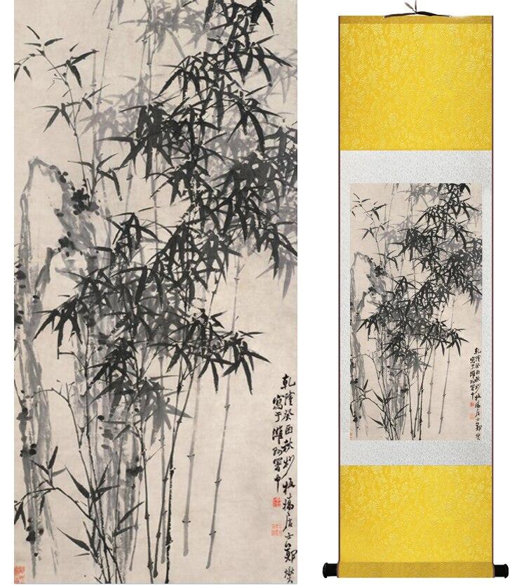 Chinese Art Scroll Painting Bamboo Ancient Silk Picture Wall Ideas 14578-Chinese Style Finds™