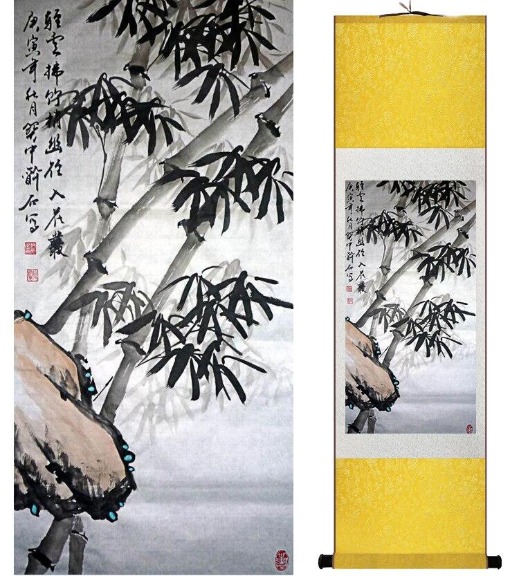 Chinese Art Scroll Painting Bamboo Ancient Silk Picture Wall Ideas 14602-Chinese Style Finds™