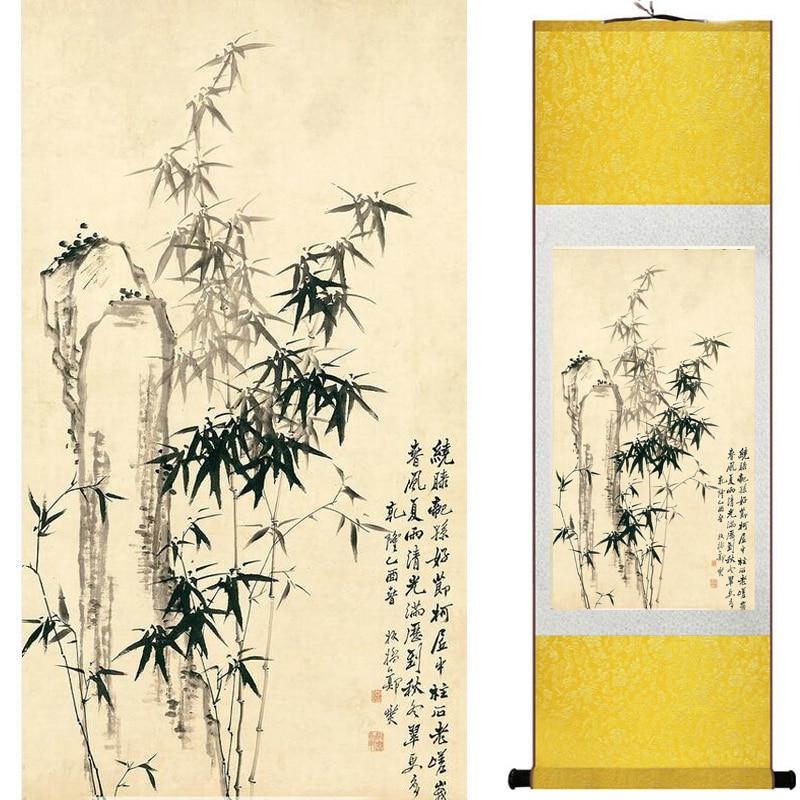 Chinese Art Scroll Painting Bamboo Ancient Silk Picture Wall Ideas 19518-Chinese Style Finds™