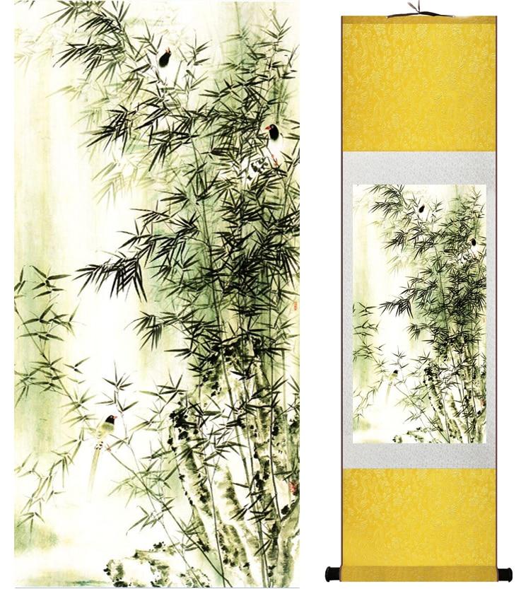 Chinese Art Scroll Painting Bamboo Calligraphys And Flower Ancient Silk Picture Wall Ideas 14534-Chinese Style Finds™