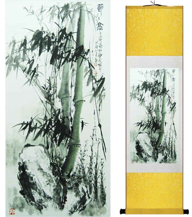 Chinese Art Scroll Painting Bamboo Calligraphys And Flower Ancient Silk Picture Wall Ideas 14558-Chinese Style Finds™