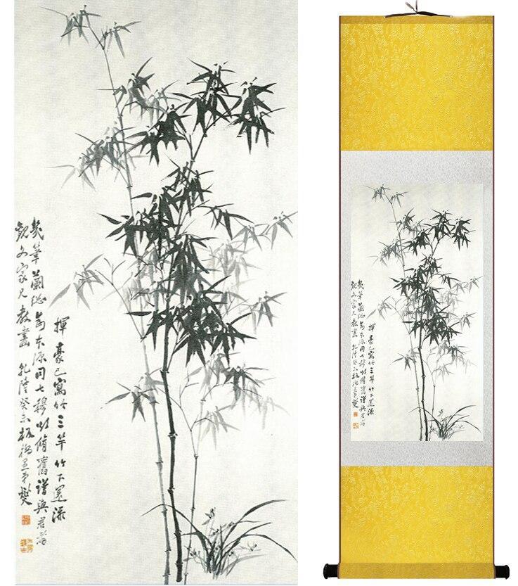 Chinese Art Scroll Painting Bamboo Calligraphys And Flower Ancient Silk Picture Wall Ideas 14562-Chinese Style Finds™