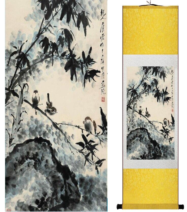 Chinese Art Scroll Painting Bamboo Calligraphys And Flower Ancient Silk Picture Wall Ideas 14610-Chinese Style Finds™