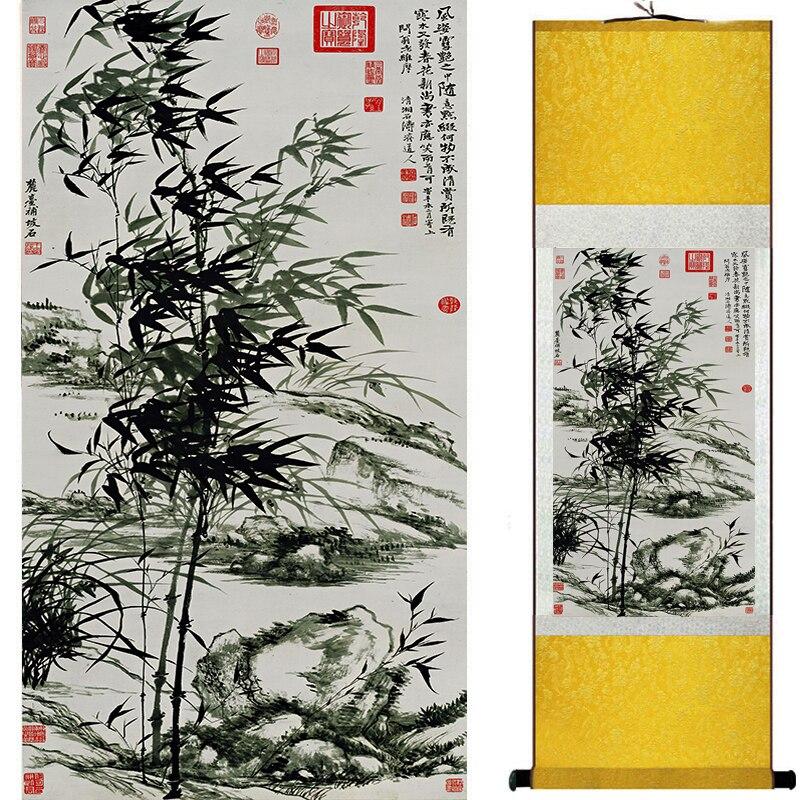 Chinese Art Scroll Painting Bamboo Flower Ancient Silk Picture Wall Ideas 17070-Chinese Style Finds™