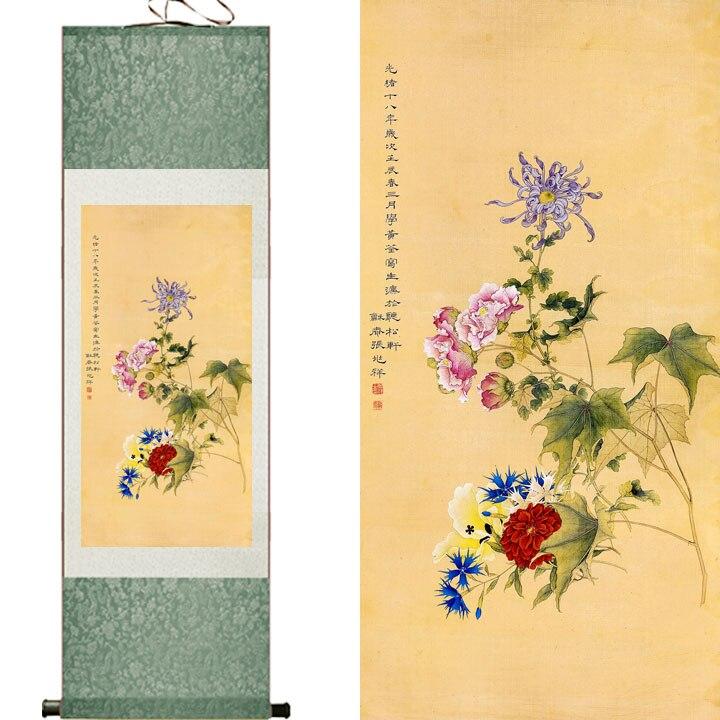 Chinese Art Scroll Painting Beautiful Flower Ancient Silk Picture Wall Ideas 11090-Chinese Style Finds™