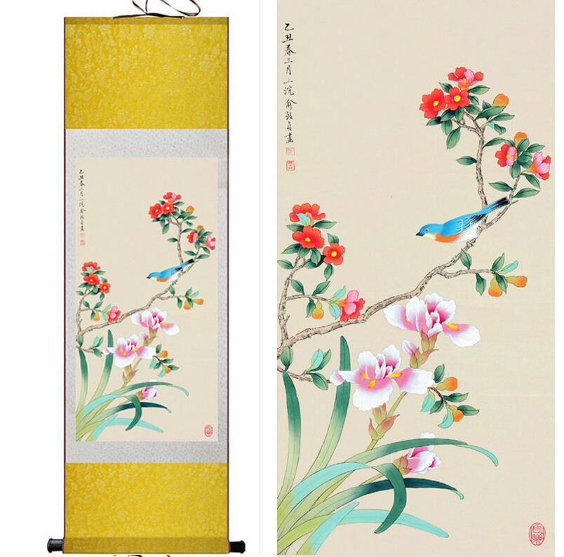 Chinese Art Scroll Painting Bird On Tree Ancient Silk Picture Wall Ideas 10270-Chinese Style Finds™