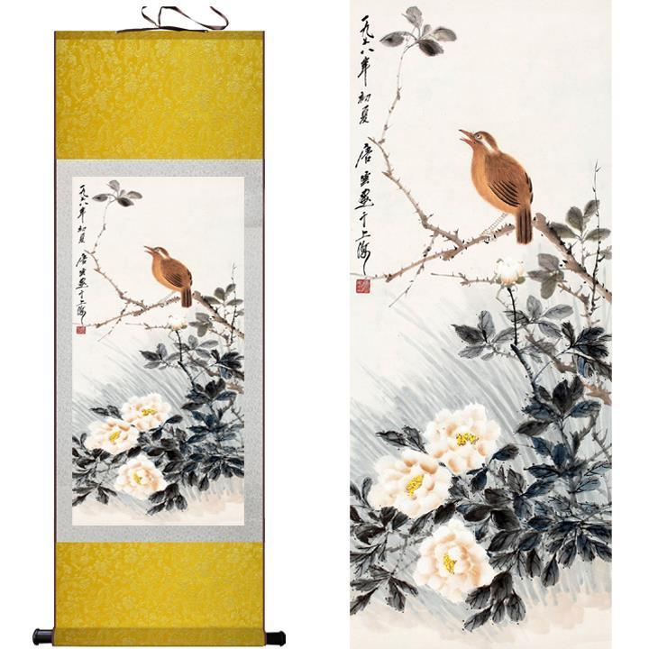 Chinese Art Scroll Painting Bird On Tree Ancient Silk Picture Wall Ideas 10354-Chinese Style Finds™