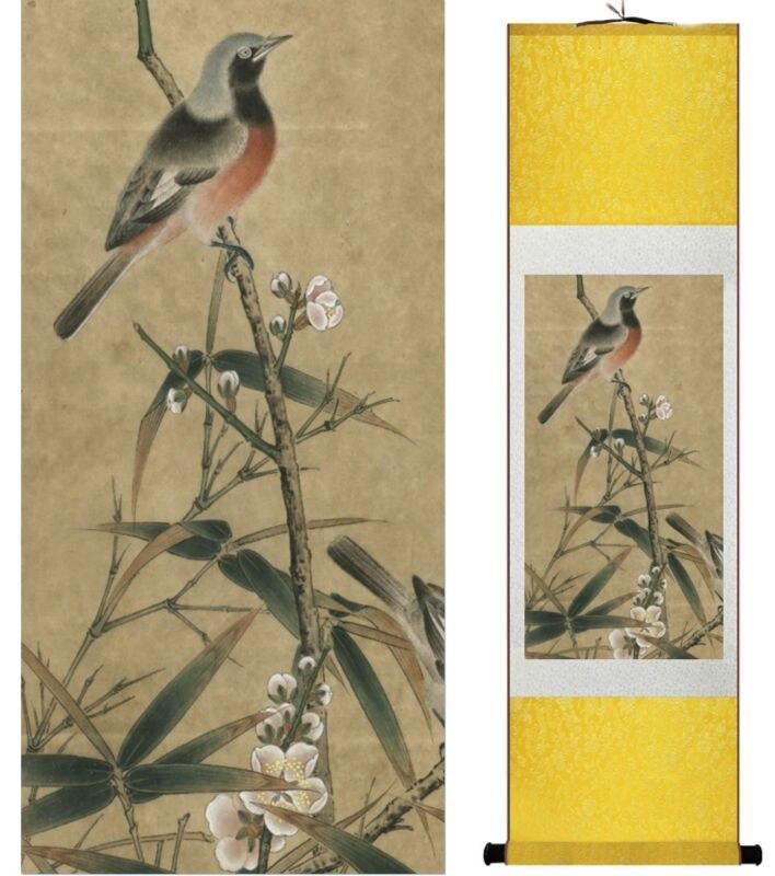 Chinese Art Scroll Painting Bird On Tree Ancient Silk Picture Wall Ideas 13806-Chinese Style Finds™