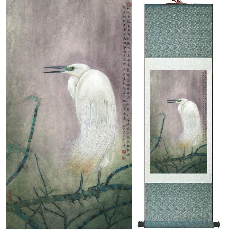 Chinese Art Scroll Painting Bird On Tree Ancient Silk Picture Wall Ideas 14078-Chinese Style Finds™