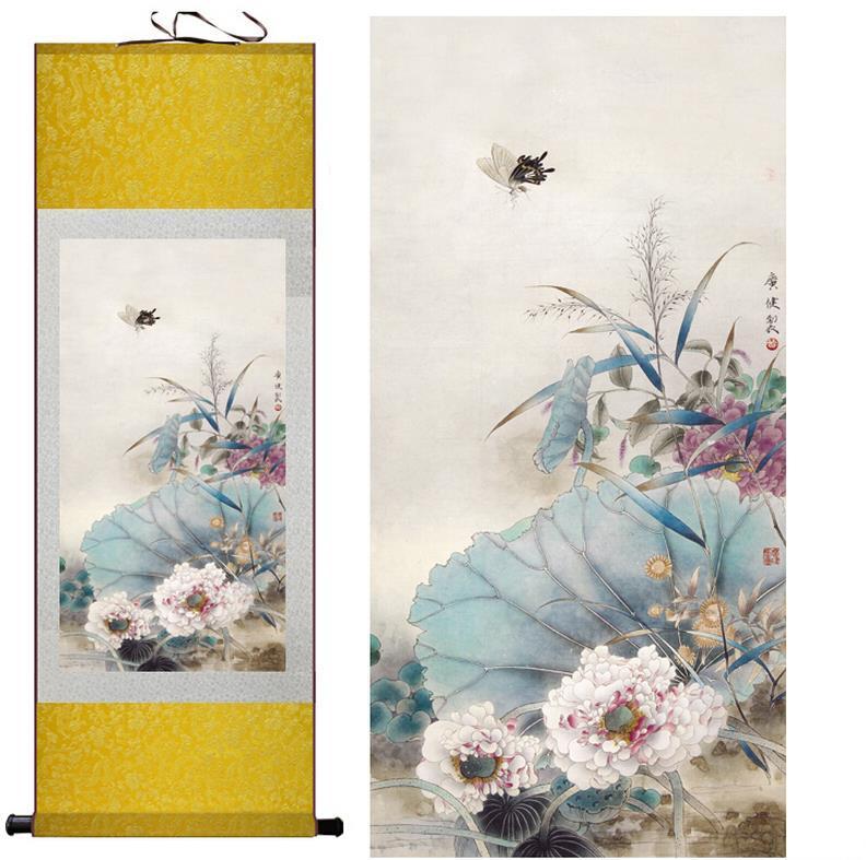 Chinese Art Scroll Painting Butterfly And Flowers Ancient Silk Picture Wall Ideas 10282-Chinese Style Finds™