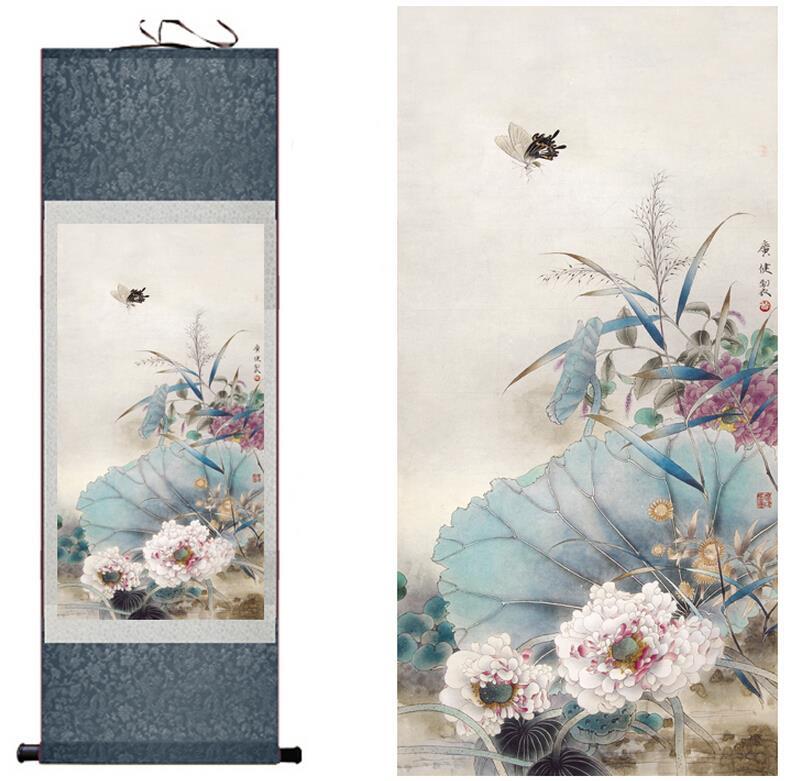 Chinese Art Scroll Painting Butterfly And Flowers Ancient Silk Picture Wall Ideas 10282-Chinese Style Finds™