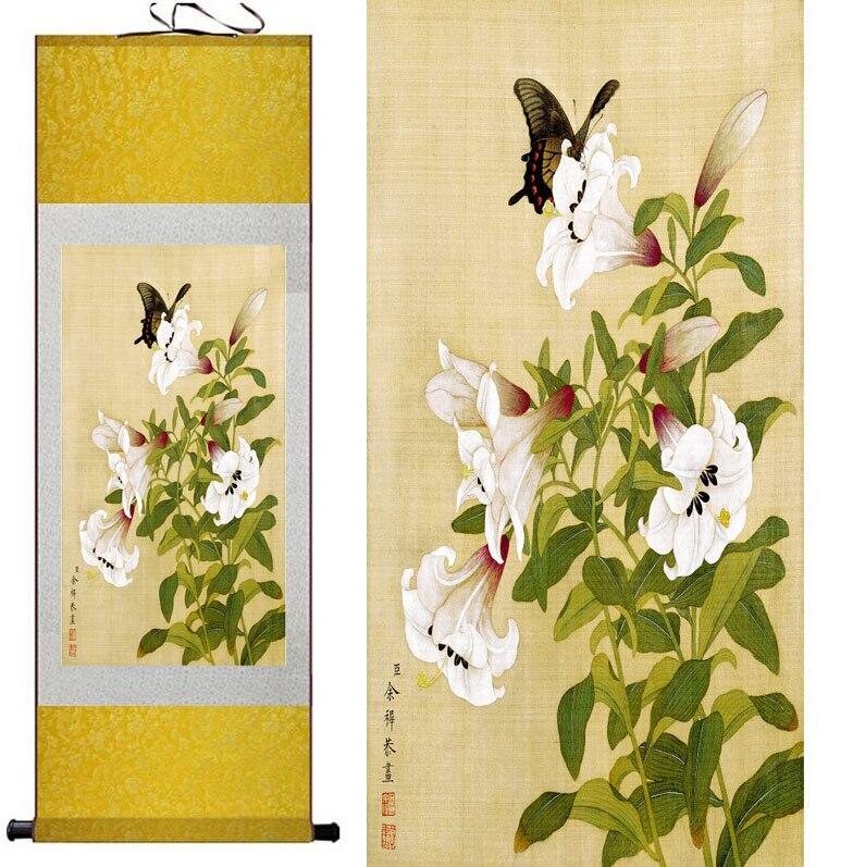 Chinese Art Scroll Painting Butterfly Flowers Animal Birds Ancient Silk Picture Wall Ideas 11474-Chinese Style Finds™