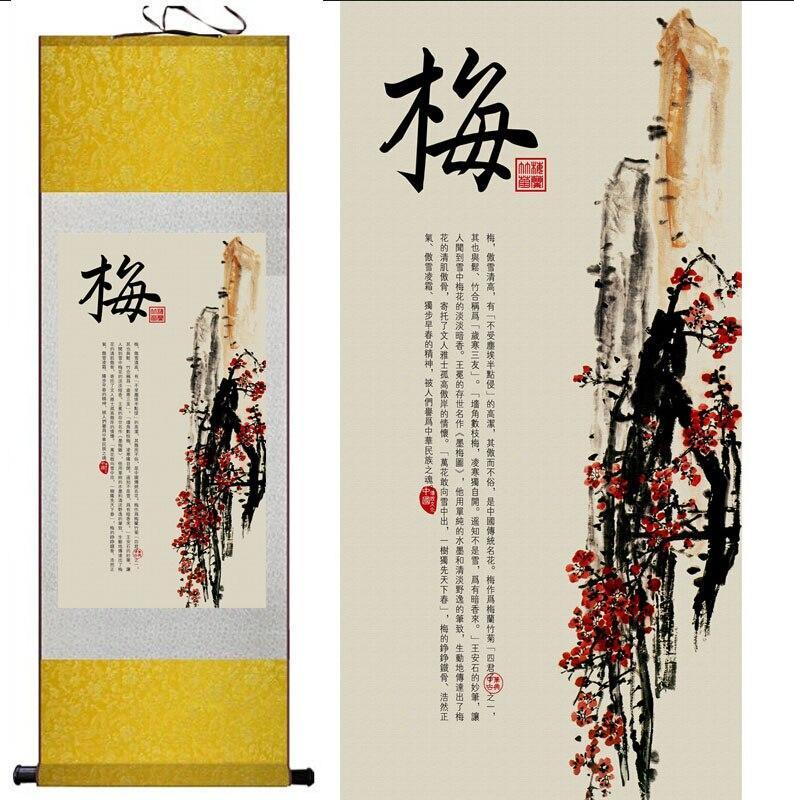Chinese Art Scroll Painting Calligraphys And Flower Ancient Silk Picture Wall Ideas 10936-Chinese Style Finds™
