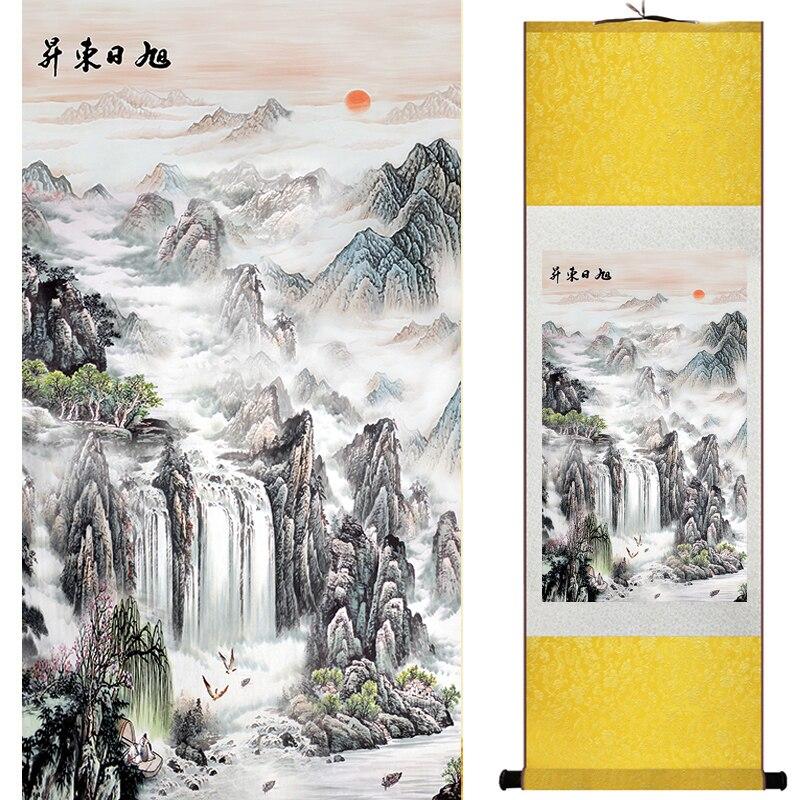 Chinese Art Scroll Painting Crane And Great Wall Landscape Ancient Silk Picture Wall Ideas 18472-Chinese Style Finds™