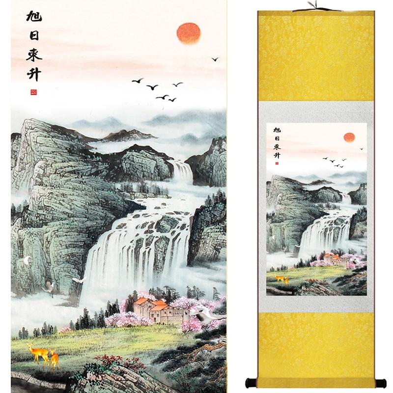 Chinese Art Scroll Painting Crane And Great Wall Landscape Ancient Silk Picture Wall Ideas 18476-Chinese Style Finds™