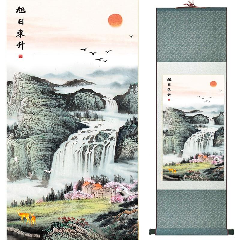 Chinese Art Scroll Painting Crane And Great Wall Landscape Ancient Silk Picture Wall Ideas 18476-Chinese Style Finds™