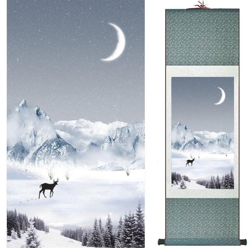 Chinese Art Scroll Painting Deer Ancient Silk Picture Wall Ideas 11036-Chinese Style Finds™