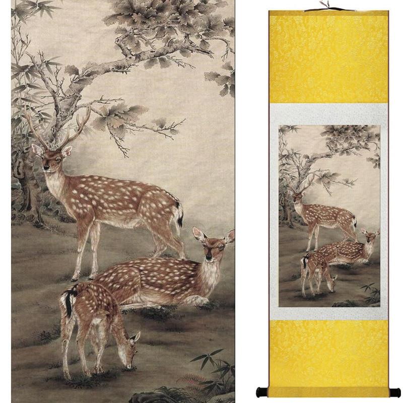 Chinese Art Scroll Painting Deer Ancient Silk Picture Wall Ideas 20262-Chinese Style Finds™