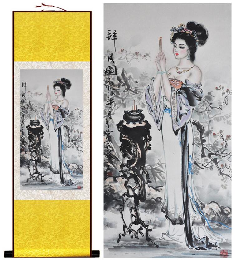 Chinese Art Scroll Painting Diao Chan Bai Yue Pretty Girls Beautiful Women Ancient Silk Picture Wall Ideas 12846-Chinese Style Finds™