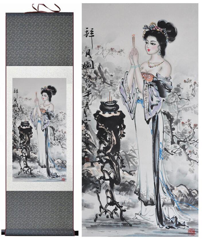 Chinese Art Scroll Painting Diao Chan Bai Yue Pretty Girls Beautiful Women Ancient Silk Picture Wall Ideas 12846-Chinese Style Finds™